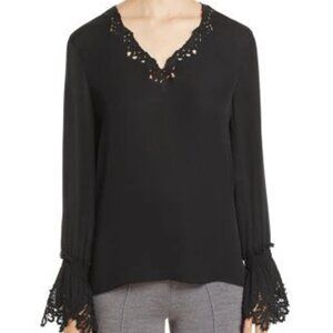 KOBI HALPERIN High End SILK LACE top blouse Sz S BOHO CHIC DESIGNER A RARE GEM